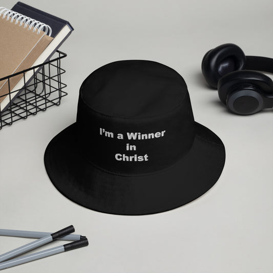 Black Bucket Hat White Letters