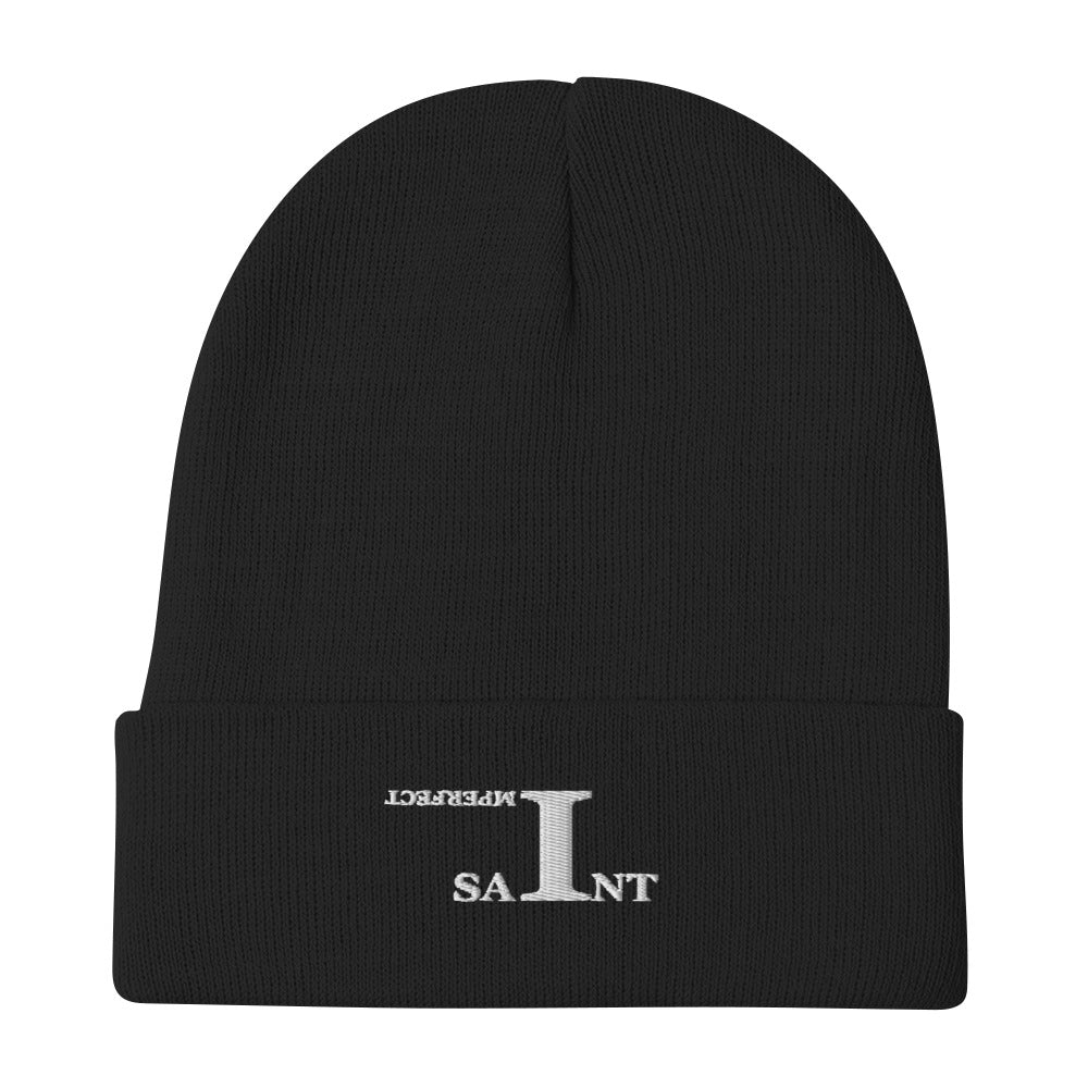 IMPERFECT SAINT Embroidered Beanie WHITE LETTERS