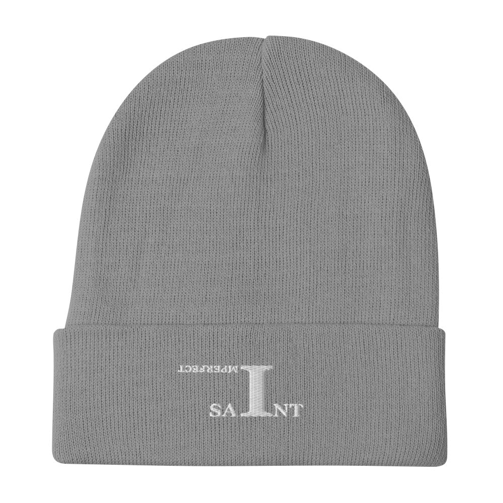 IMPERFECT SAINT Embroidered Beanie WHITE LETTERS