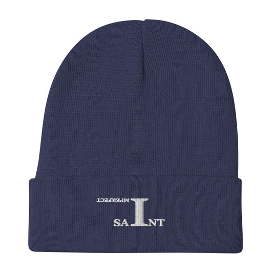 IMPERFECT SAINT Embroidered Beanie WHITE LETTERS