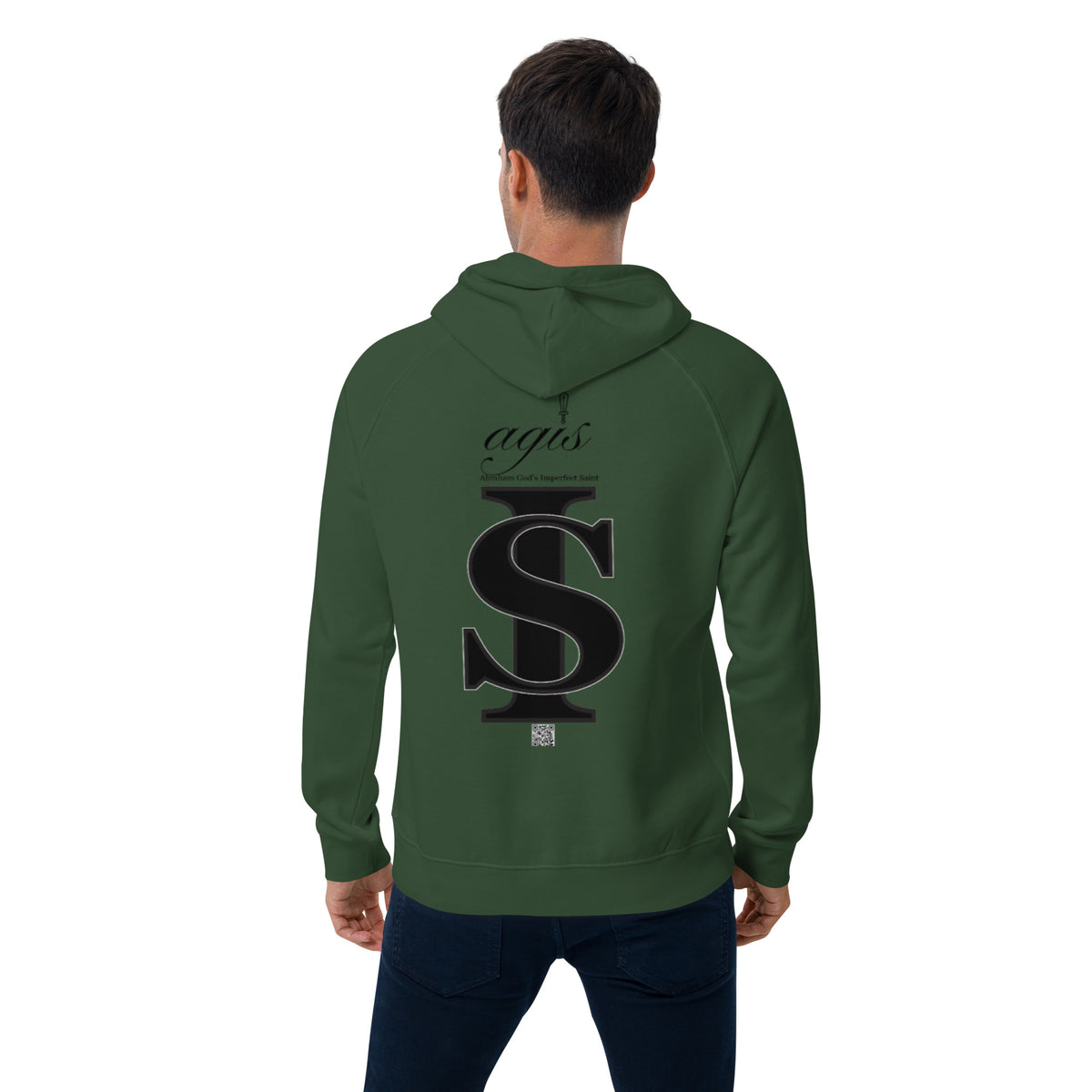 REAL LOVE  Unisex eco raglan hoodie BLACK CROSS