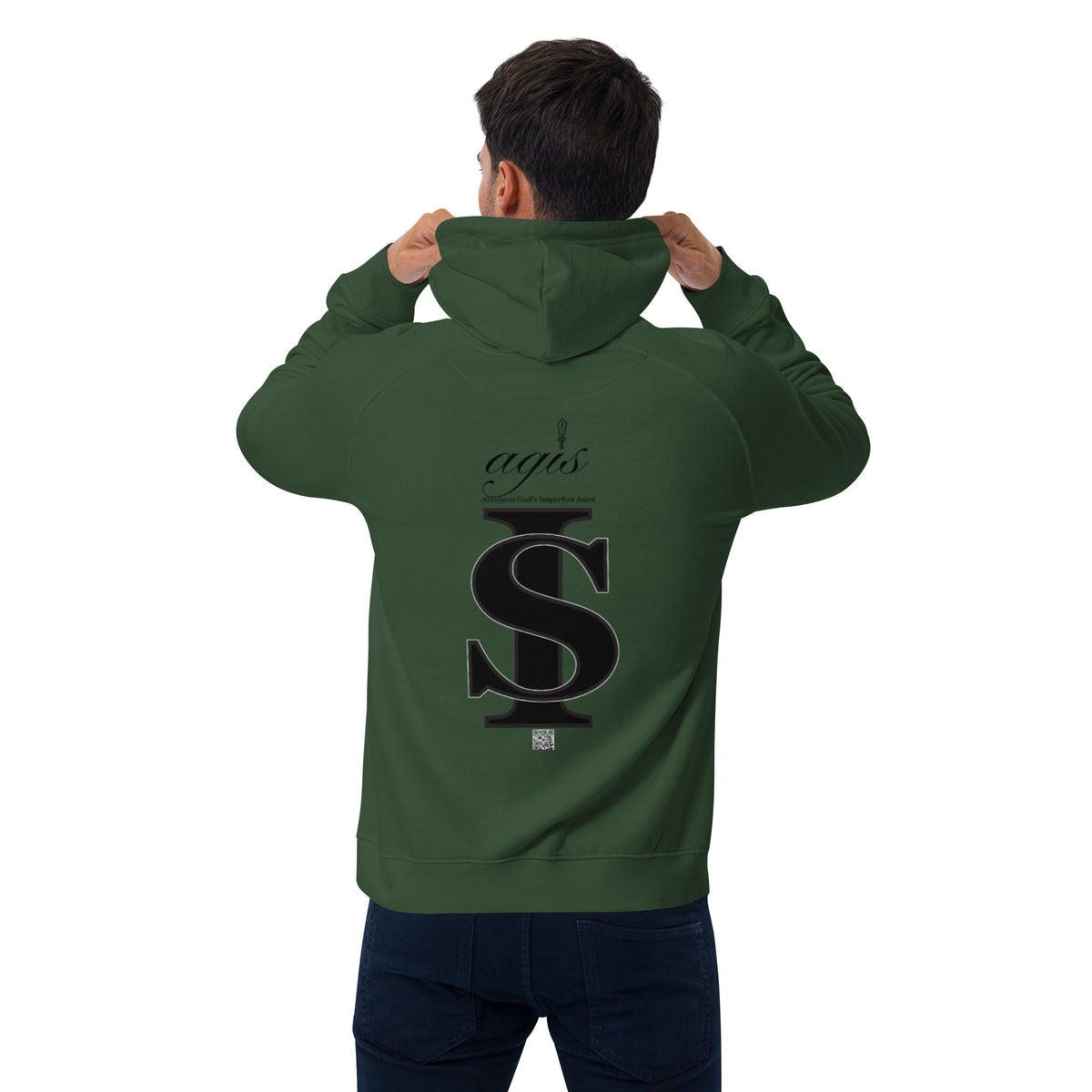 REAL LOVE  Unisex eco raglan hoodie BLACK CROSS