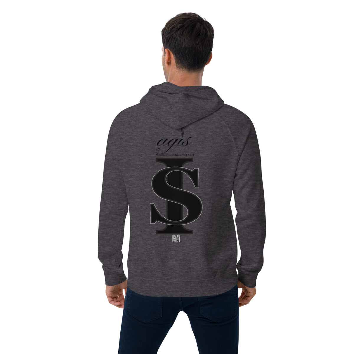 REAL LOVE  Unisex eco raglan hoodie BLACK CROSS