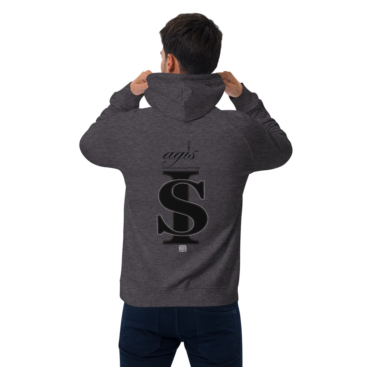 REAL LOVE  Unisex eco raglan hoodie BLACK CROSS