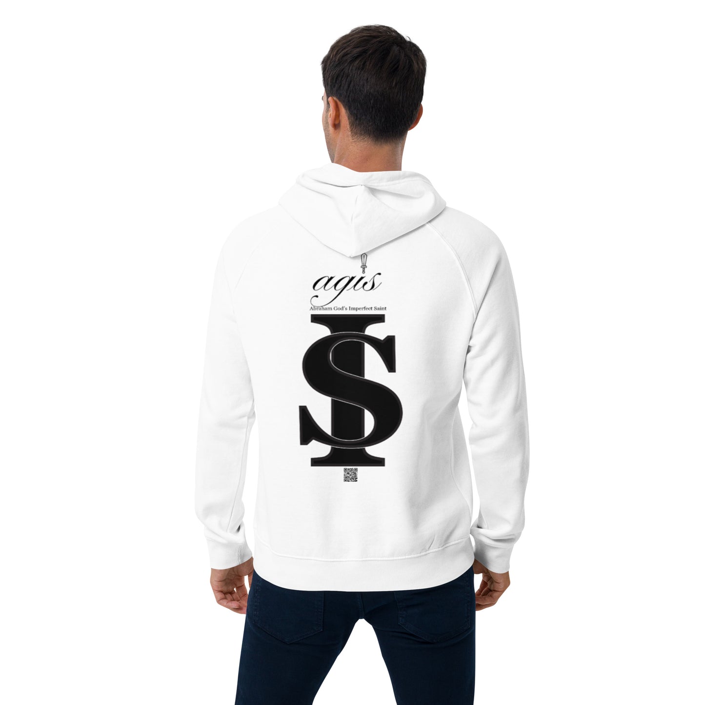 REAL LOVE  Unisex eco raglan hoodie BLACK CROSS