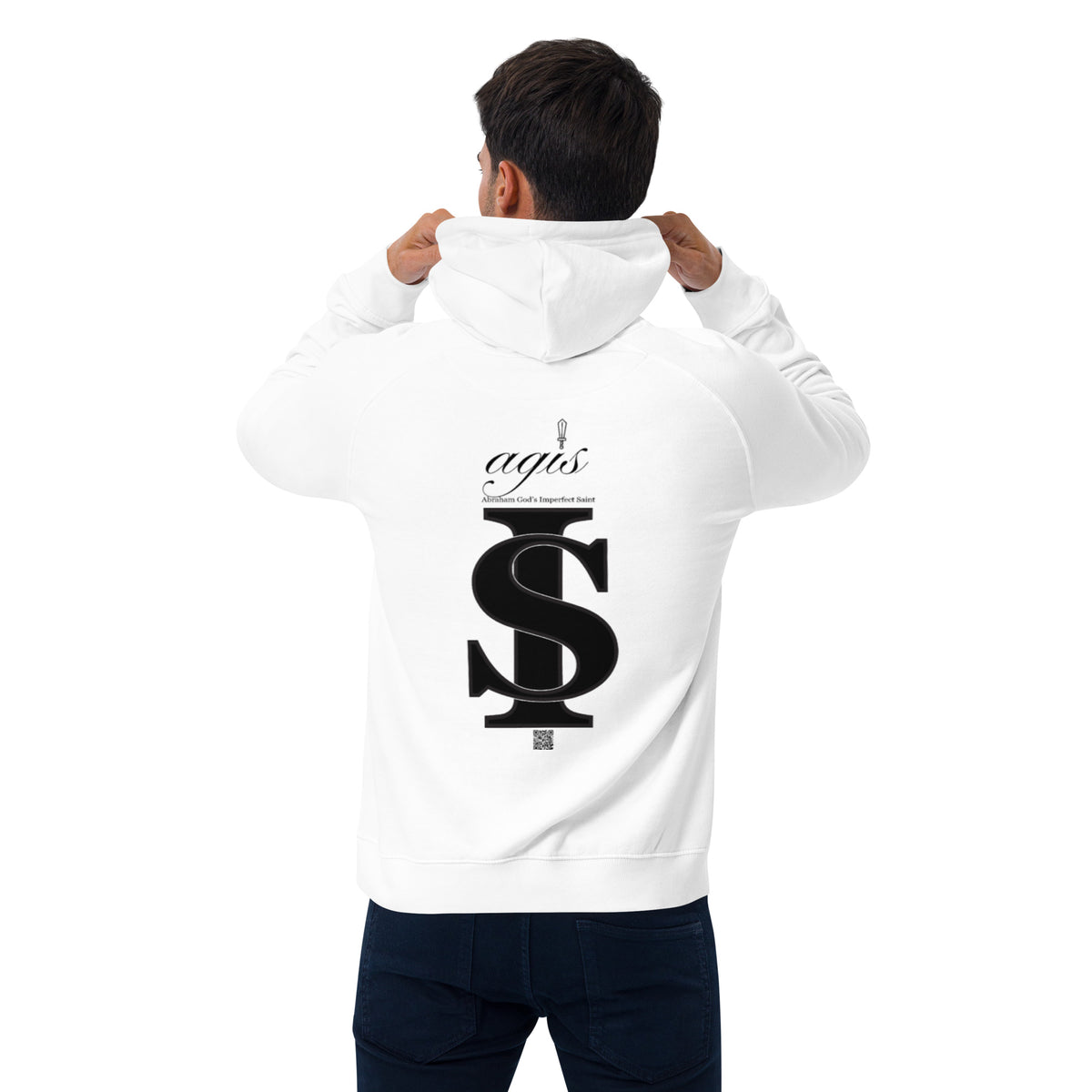 REAL LOVE  Unisex eco raglan hoodie BLACK CROSS