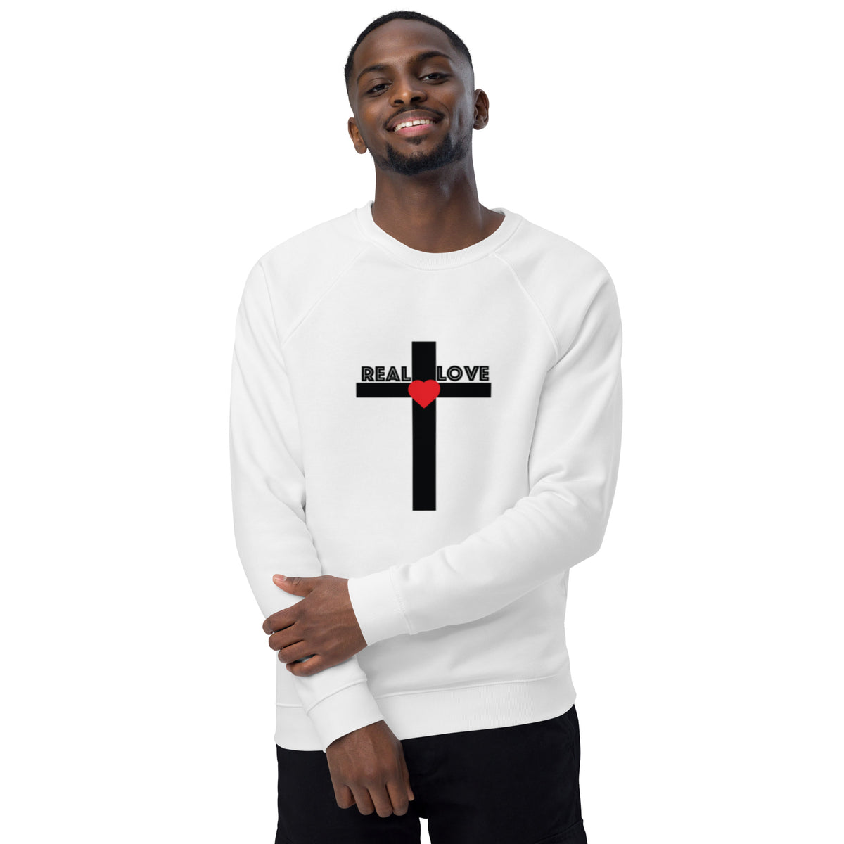 Unisex organic raglan sweatshirt BLACK CROSS