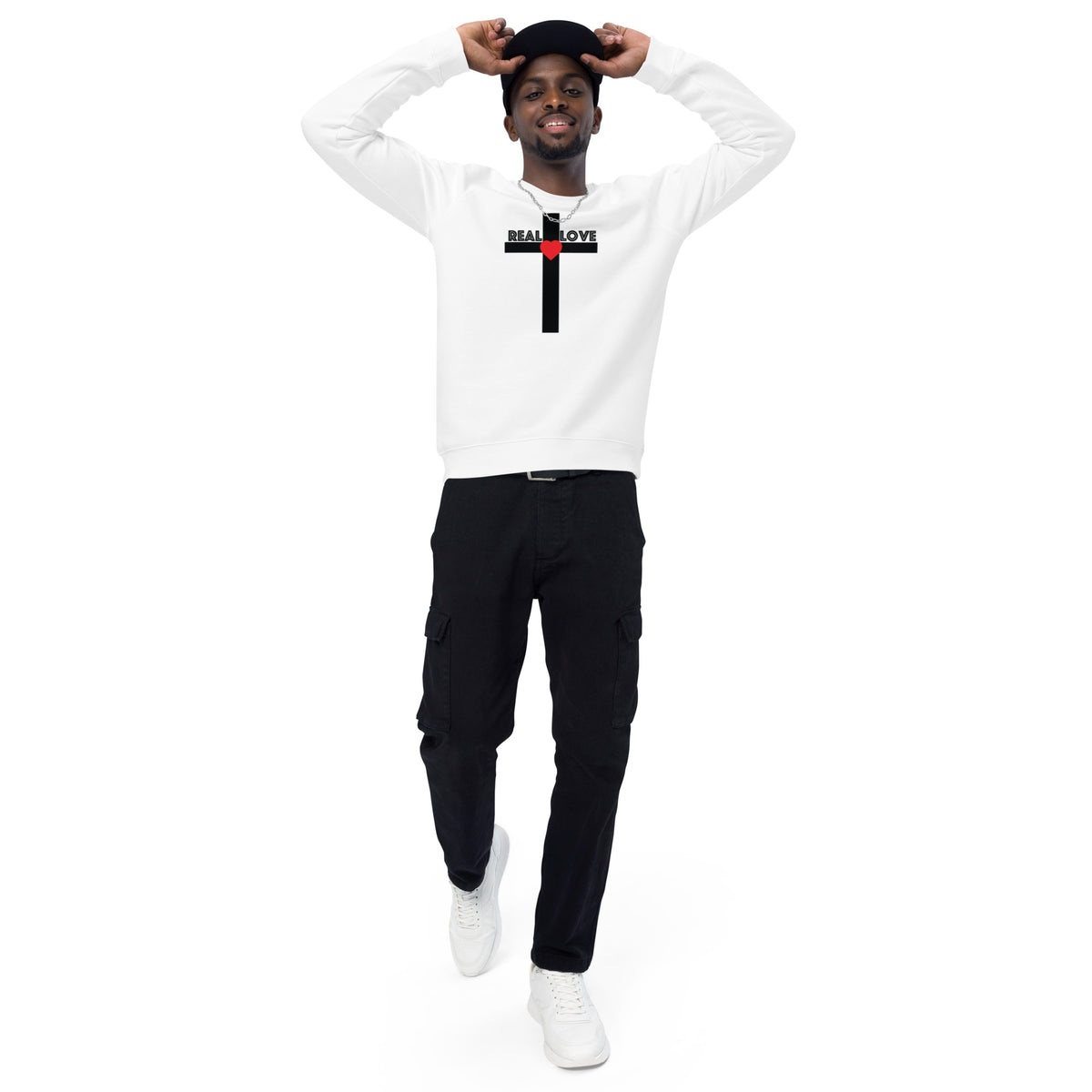 REAL LOVE Unisex organic raglan sweatshirt BLACK STITCH