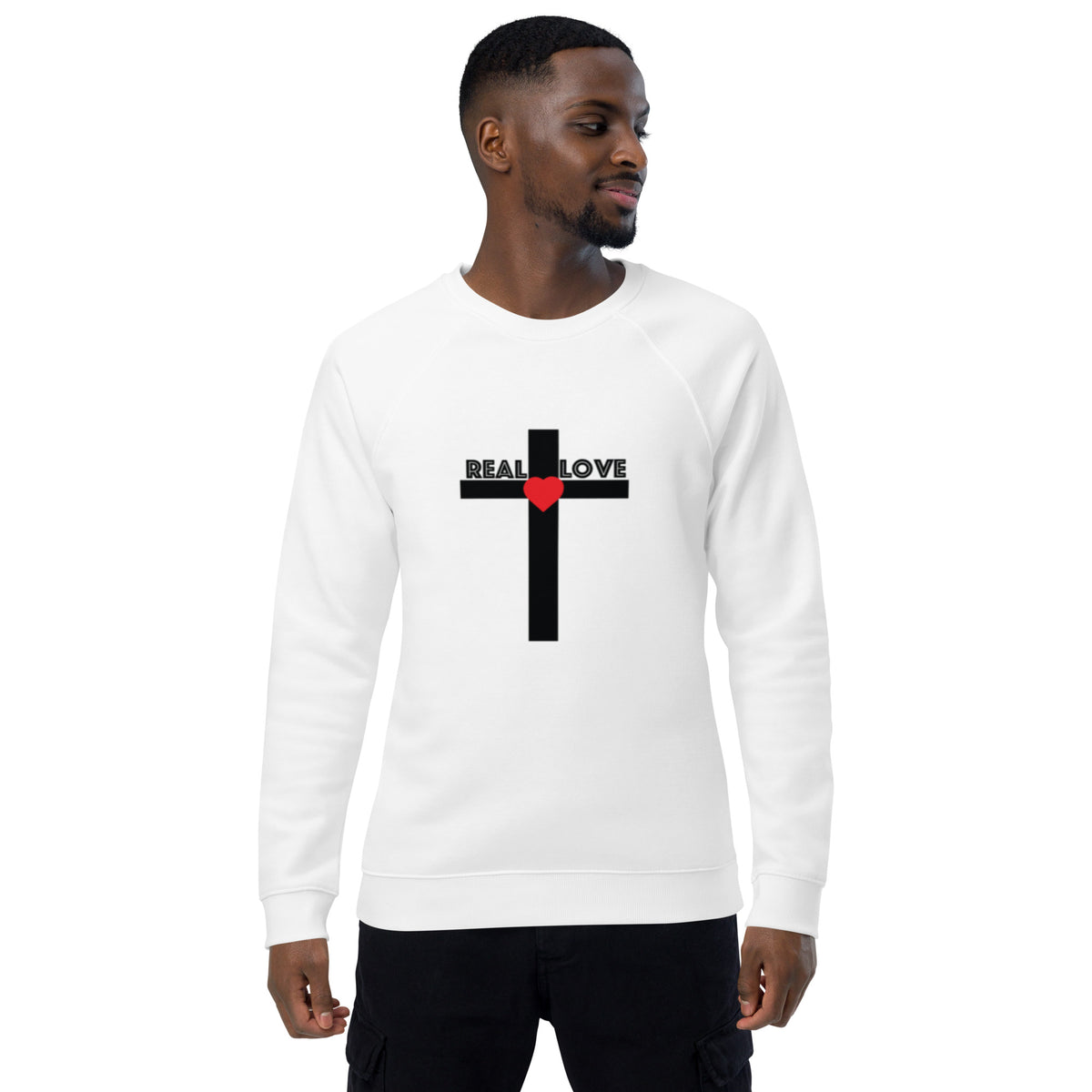 Unisex organic raglan sweatshirt BLACK CROSS