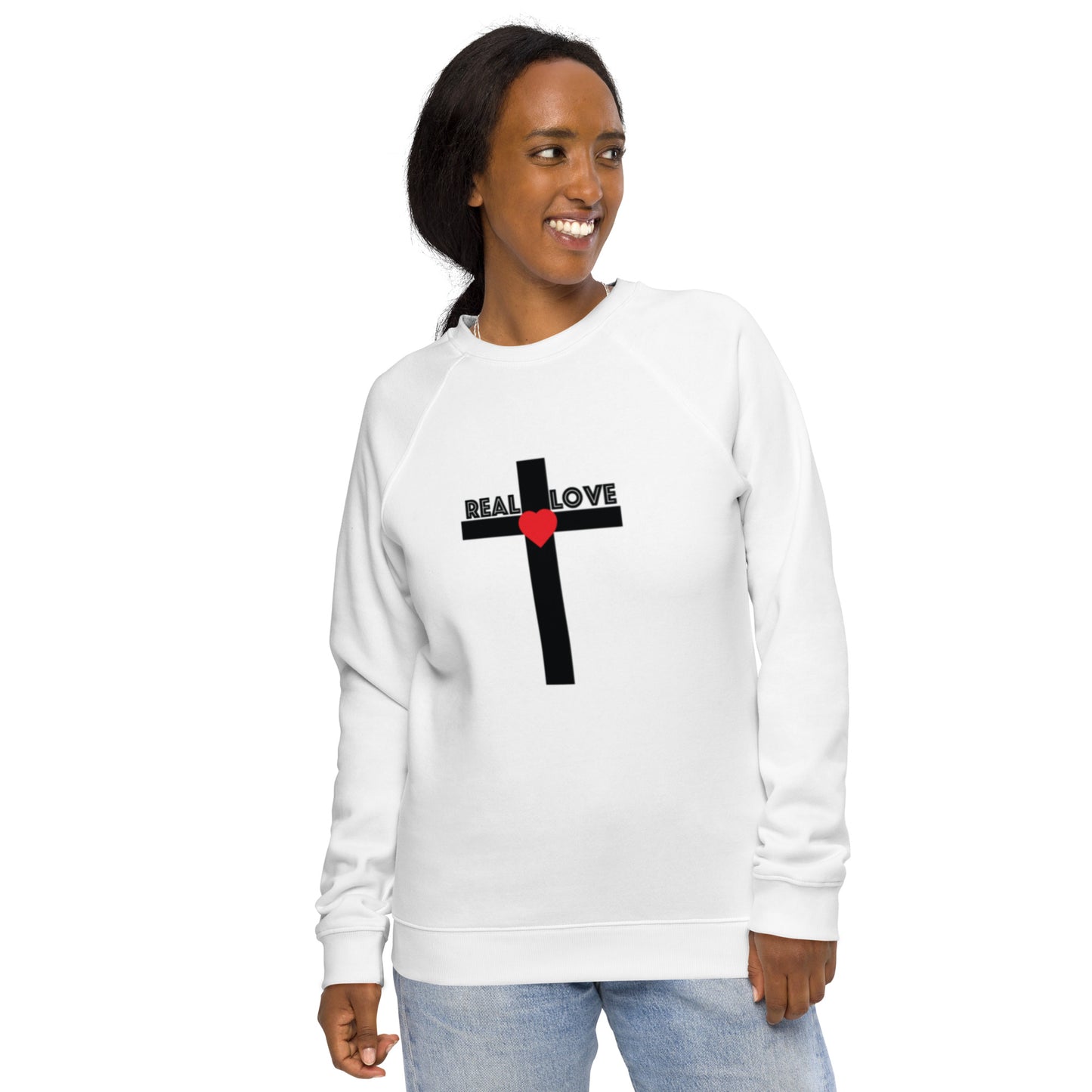 Unisex organic raglan sweatshirt BLACK CROSS