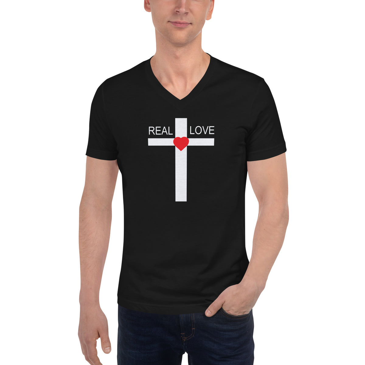 Unisex Short Sleeve V-Neck T-Shirt WHITE STITCH