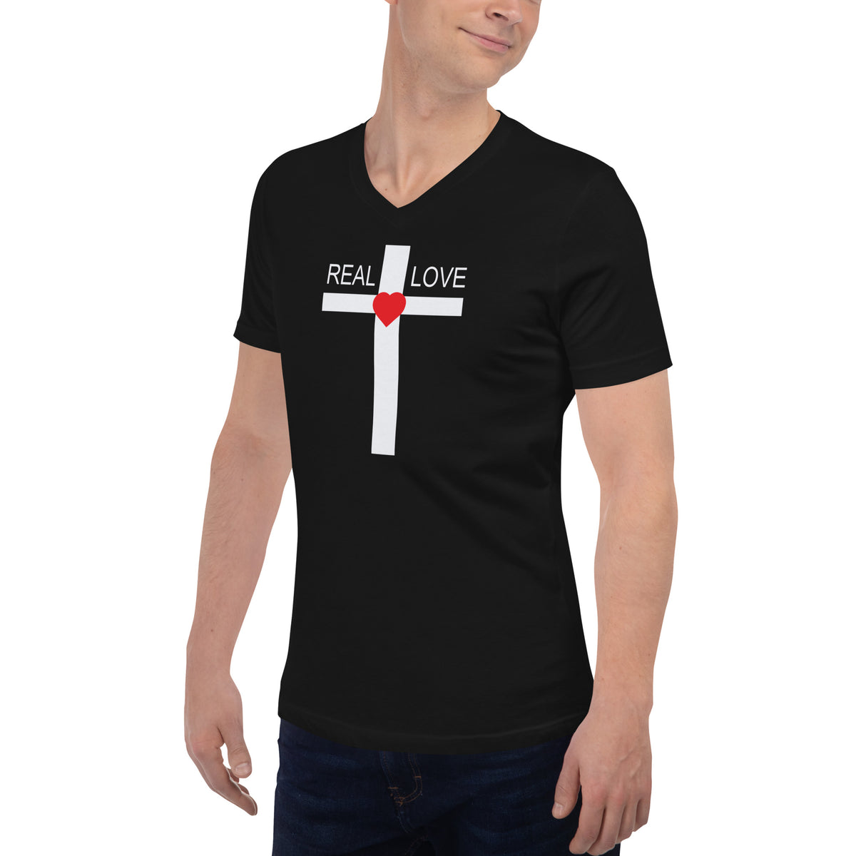 Unisex Short Sleeve V-Neck T-Shirt WHITE STITCH