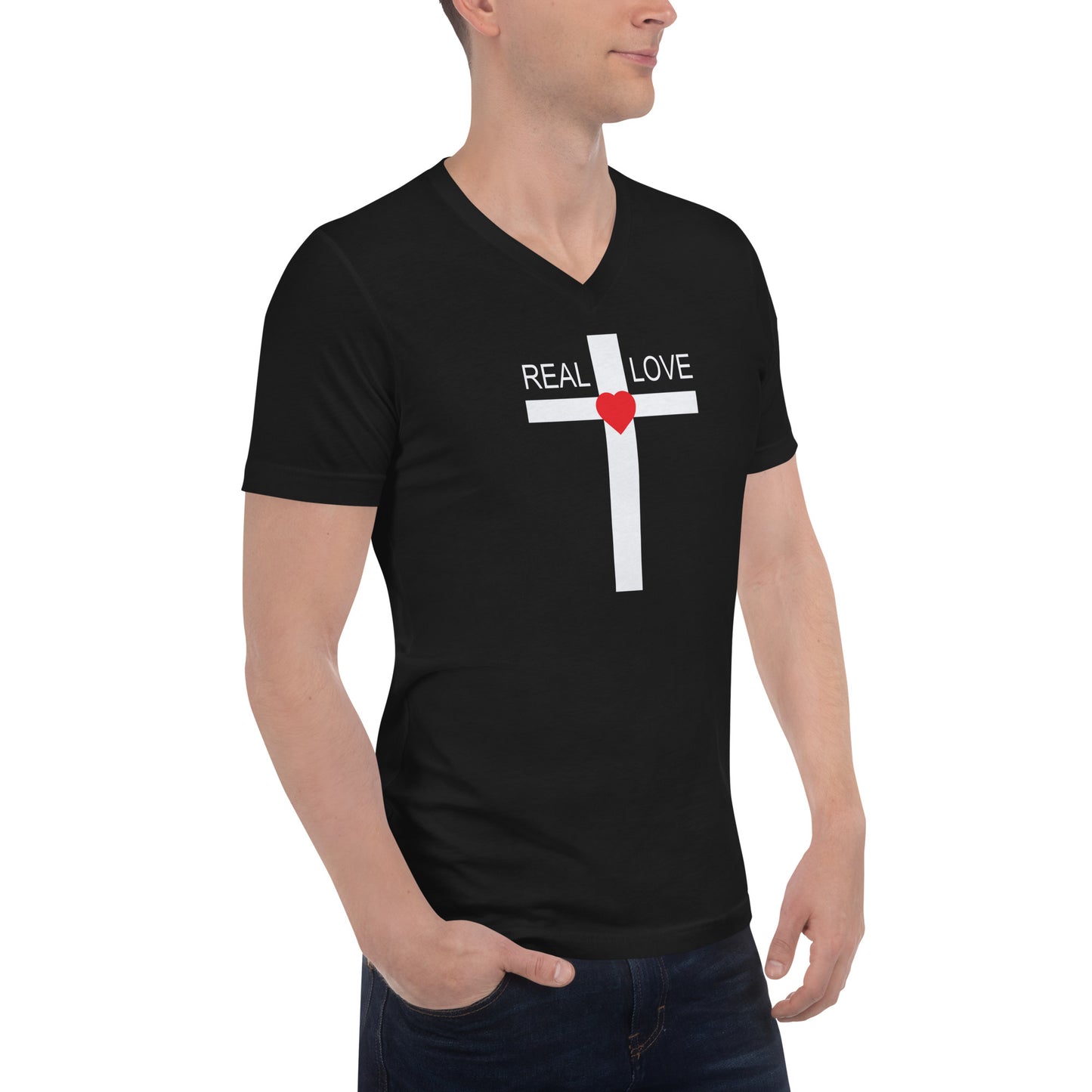 Unisex Short Sleeve V-Neck T-Shirt WHITE STITCH