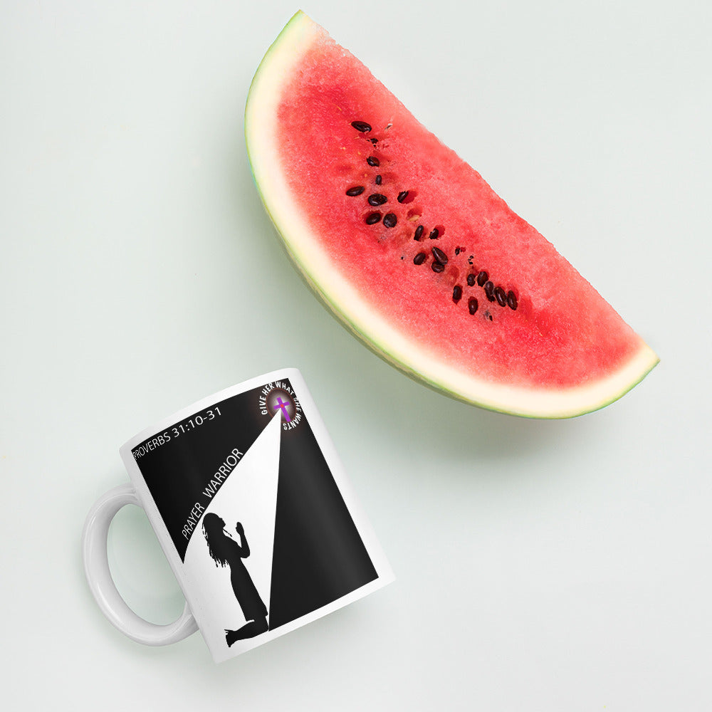 PRAYER WARRIOR White glossy mug